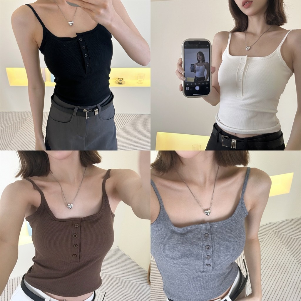 Soroh เสื้อสายเดี่ยว แขนกุด มีฟองน้ำ สไตล์สั้น เสื้อไปทะเล สไตล์ลำลอง #OJ939