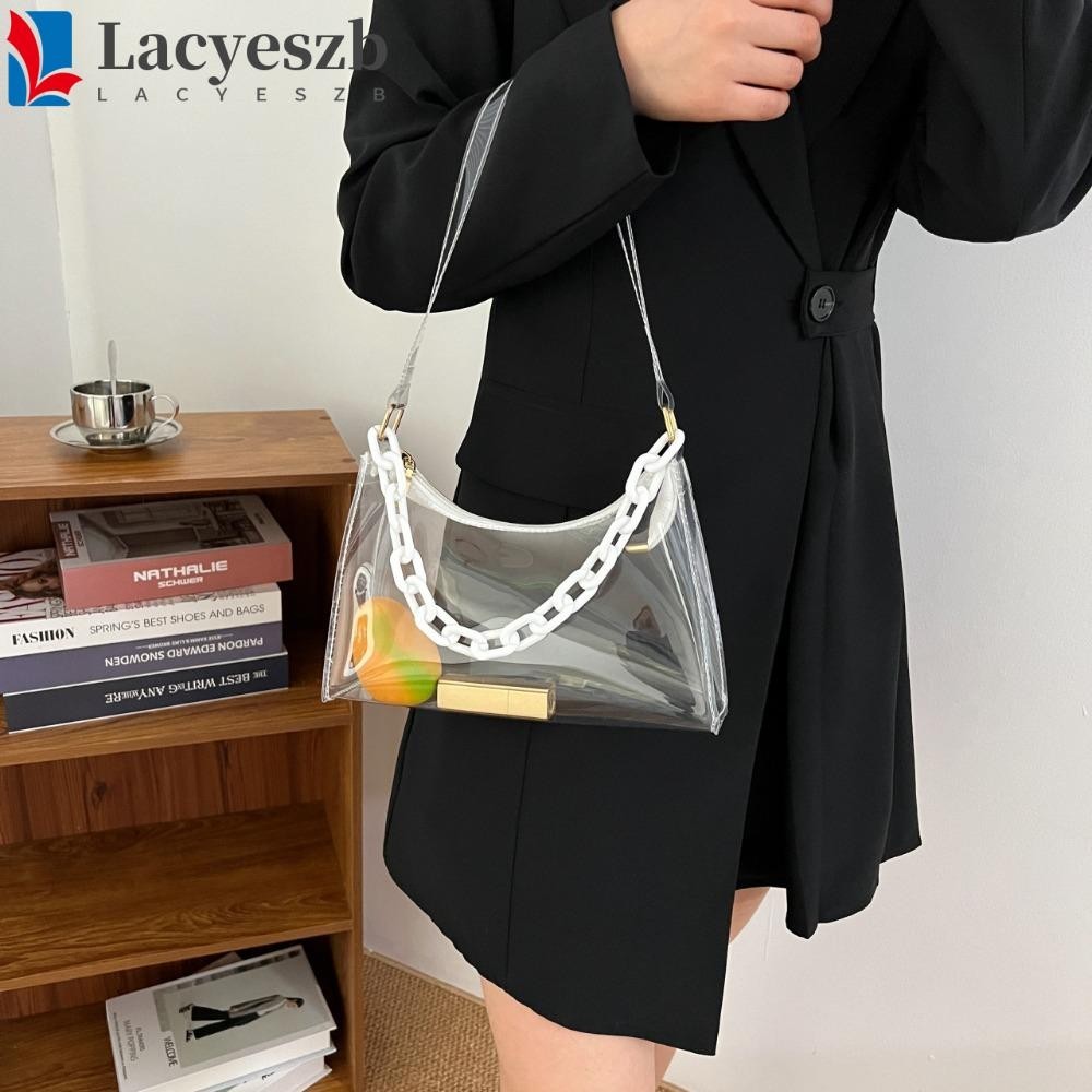 Lacyeszb Jelly Color Crossbody Bag, Chain Jelly Color Transparent Shoulder Bag, Simple Visible Phone Bag Waterproof PVC Handbag Outdoor