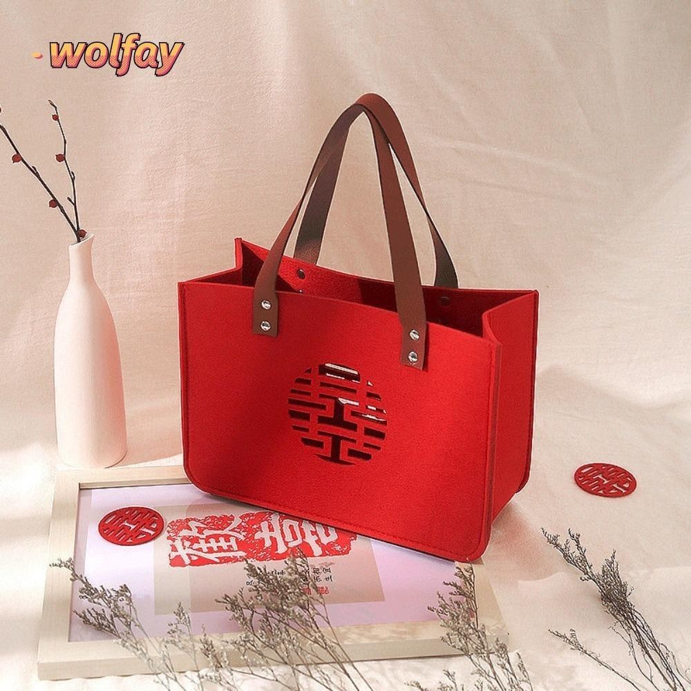 Wolfay Felt Gift Bag, Felt Square Shape Candy Lucky Bag, PU Handle Storage Bag