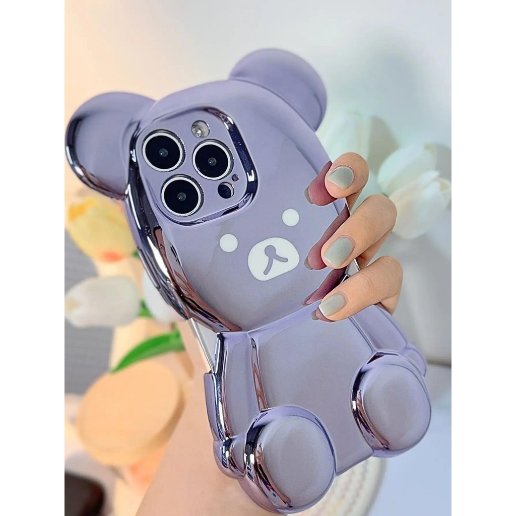 สําหรับiphone 15 Pro MaxกรณีหรูหราElectroplated 3Dหมี13 Proซิลิโคนน่ารักชุบฝาครอบโทรศัพท์สําหรับiPhone 11 15 Pro 12 14 Pro