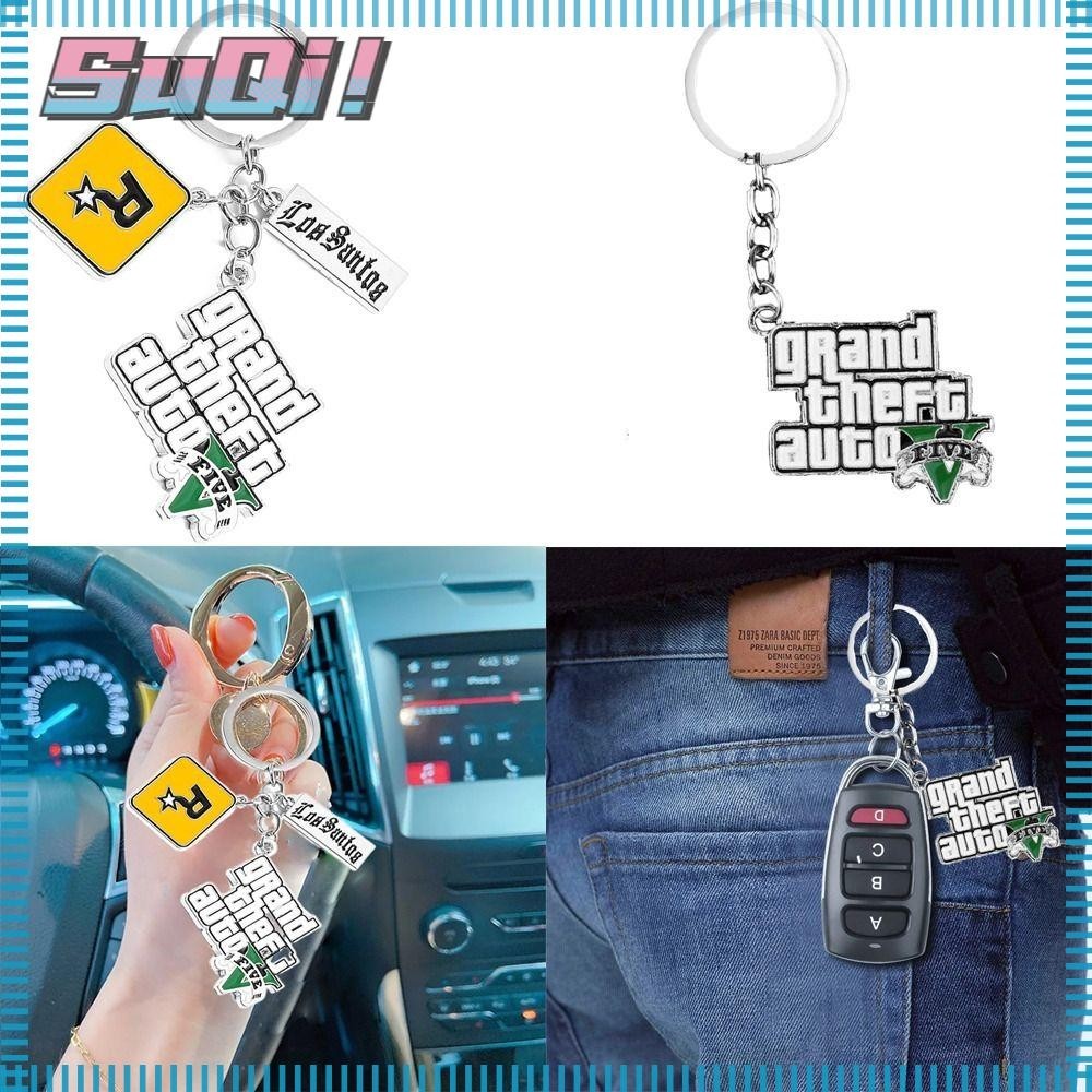 Suqi เกม PS4 GTA5 พวงกุญแจ 5 Star Muti ผู ้ ถือกุญแจ , จี ้ รถ GTA V Grand Theft Auto กระเป ๋ าจี ้ เครื ่ องประดับแฟชั ่ นผู ้ ชายผู ้ หญิง