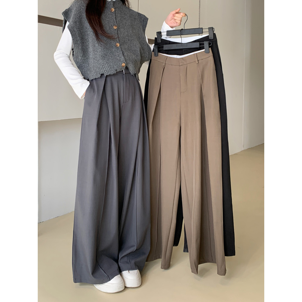 ส่งไวจากไทย SELLDA M-2XL กางเกง เอวสูง เรียบๆ เกาหลี ผู้หญิง พลัสไซส์ กางเกงสูท กางเกงสีขาว กางเกงขายาว