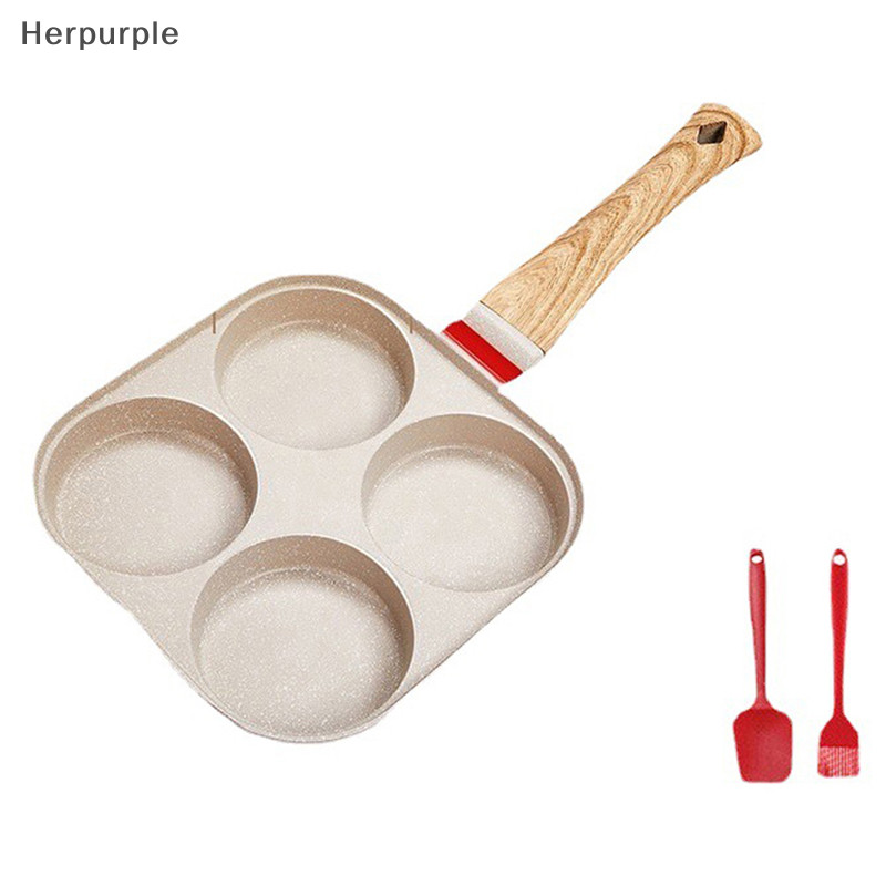 Herpurple หม ้ อทอดสี ่ หลุม กระทะไข ่ เจียวหนา กระทะสเต ็ กแพนเค ้ กไข ่ TH