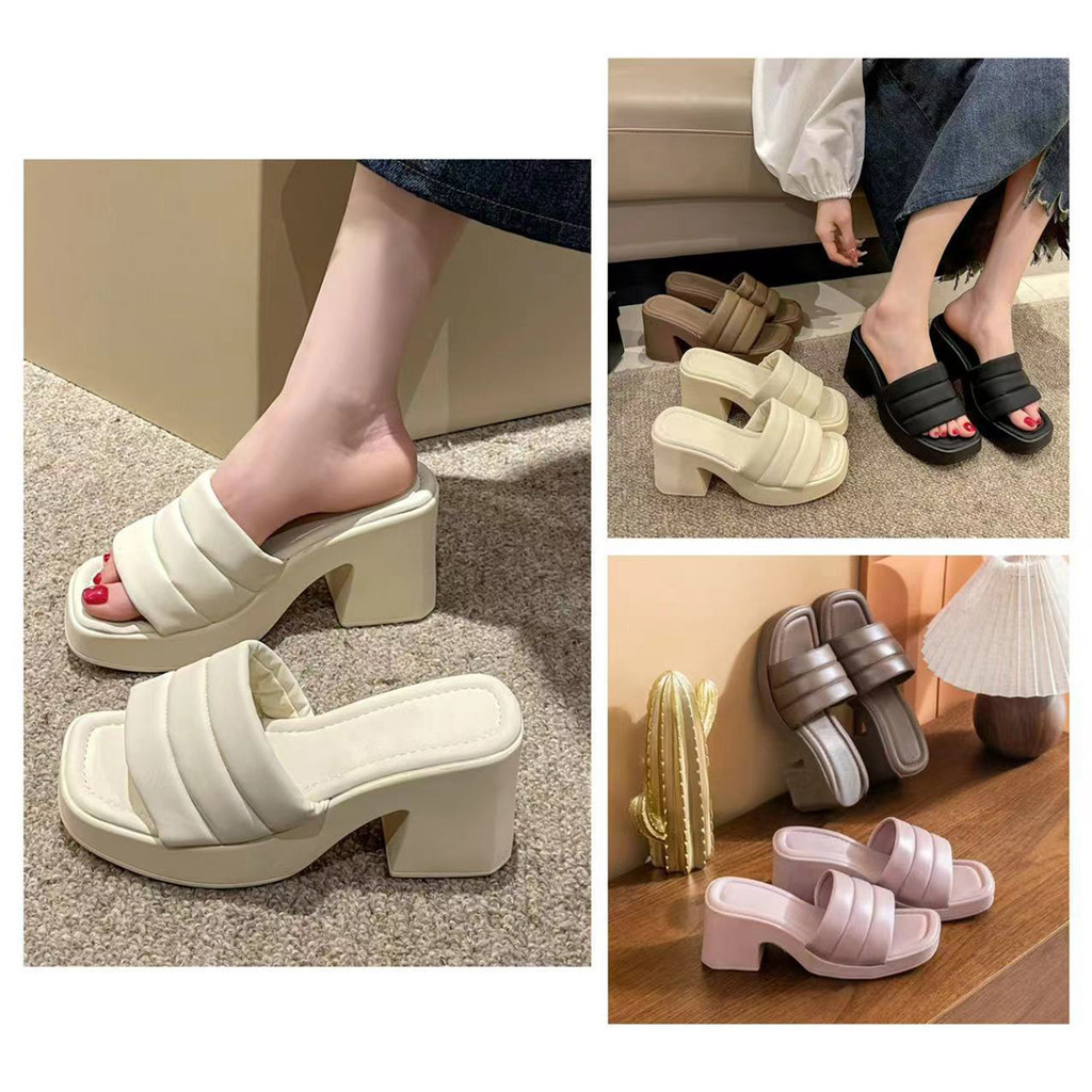 รองเท้าส้นสูง เปิดส้น สไตล์เรียบหรู ใส่ได้ทุกโอกาส ราคาถูก พร้อมส่ง