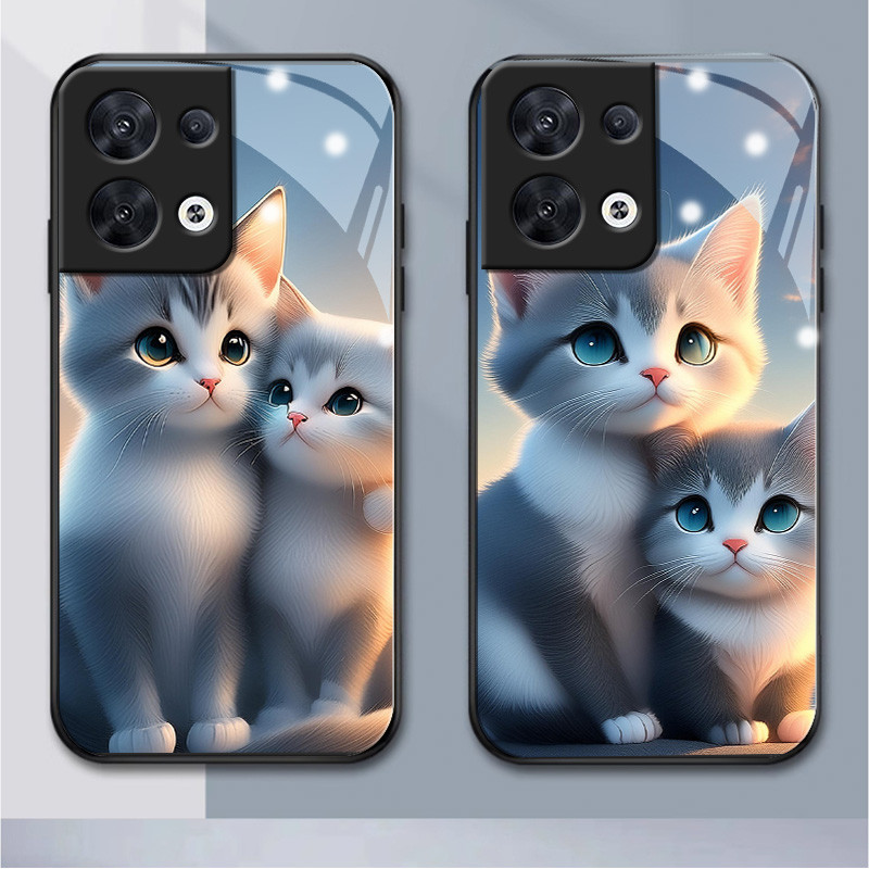 แมวน่ารัก oppo reno แก้วเคสโทรศัพท์ reno8 5G reno3 4G reno5F 4f 4z 2f 2z 3pro reno4 4pro 5 5pro 5z 6