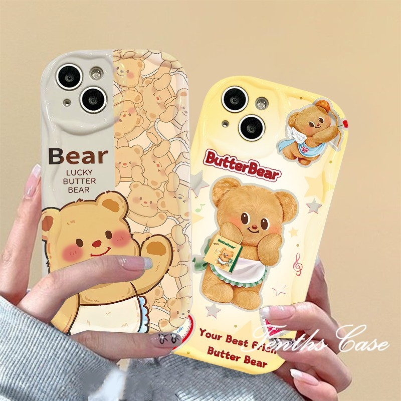 สําหรับ Huawei Nova 7 8 9 10 11 5T 7i P30 P40 P50 P60 Pro Mate 50 40 30 Pro 5G น่ารักเนยหมีกันกระแทก 3D ขอบคลื่นเคสโทรศัพท์ปกอ่อน