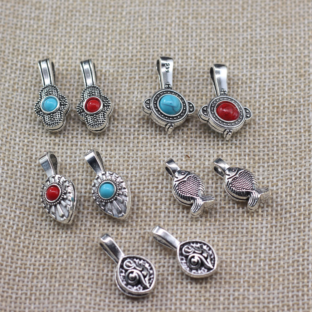 ลูกปัดอวกาศสร้อยคอ Spacer คลิป Hand-Inlaid เลียนแบบ Turquoise Jewel โลหะผสมเก่าอุปกรณ์เสริมปลาขนาดเล็ก