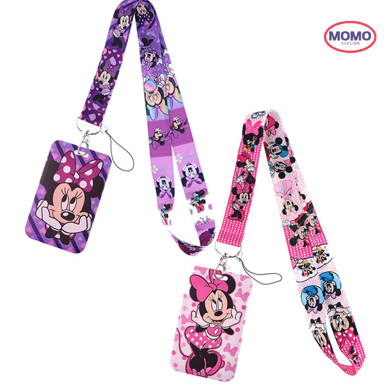 Momo Disney Identification Card Holder Mickey Mouse Campus Neck Long Rope Card Holder ใหม ่