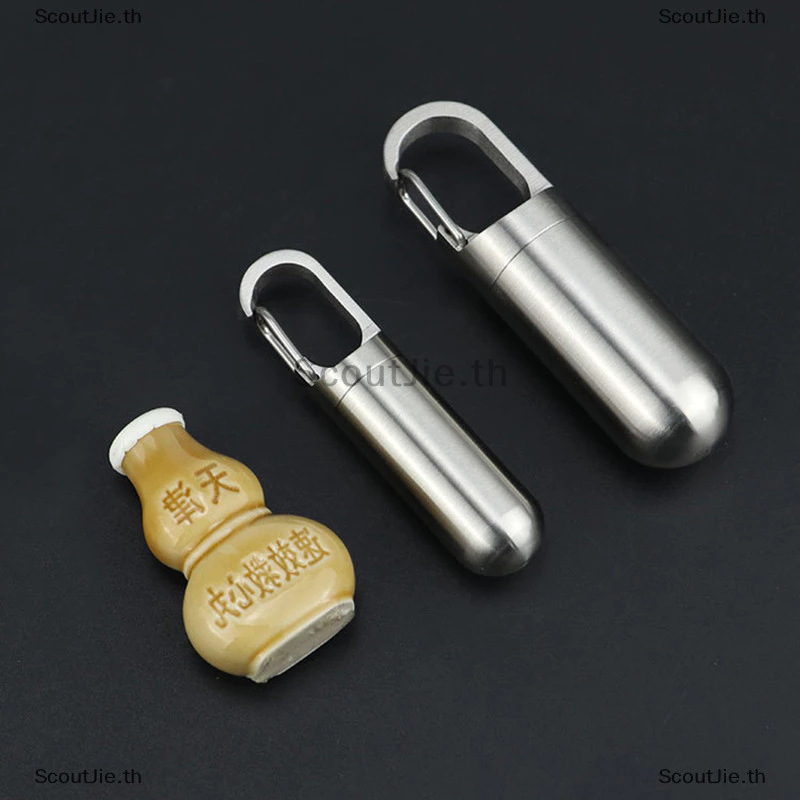Scoutjie แบบพกพาสแตนเลสปิดผนึกแคปซูลกล่องยากันน้ํา Camping Firstaid แบบพกพากลางแจ้ง Travel Pill Case TH
