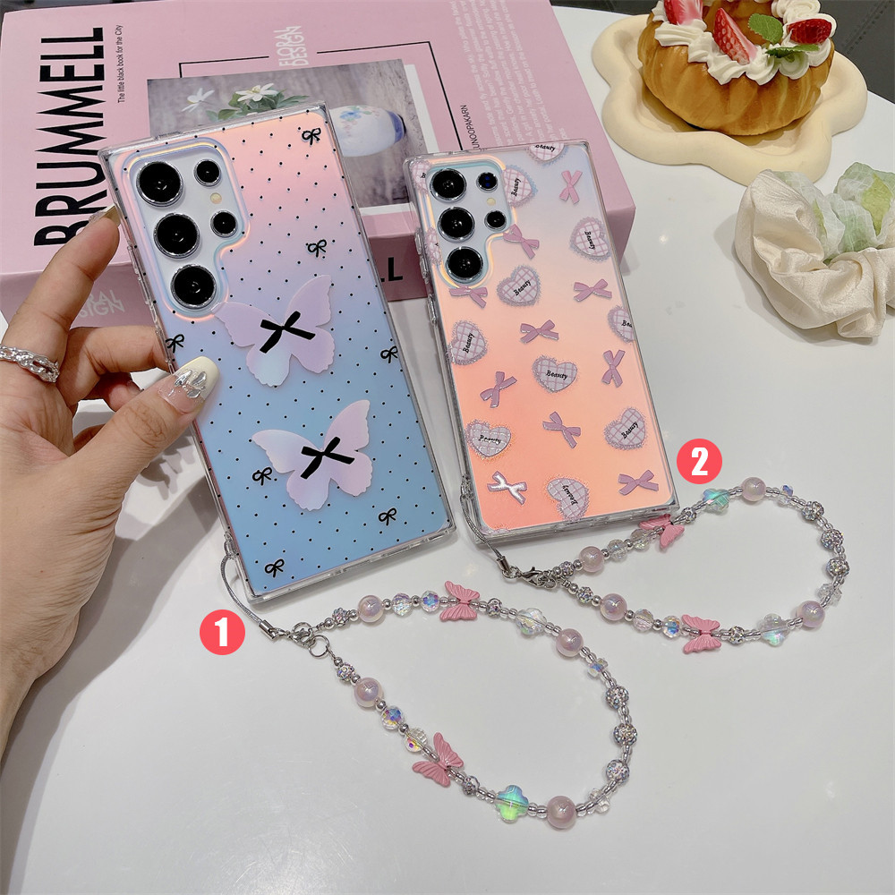 Samsungs25+ S24+ S22+ S23+ FE Ultra A24 A05s A34 A54 A15 A14 A13 A55 A53 A52 A23 รวมทุกอย่างใหม่จี้กรณีผีเสื้อผูกโบว์ปลอกสําหรับ Samsung Drop-proof ความคิดสร้างสรรค์ฝาครอบ