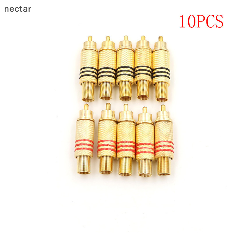 Tar 10 ชิ้น RCA Connector ชายแจ็คปลั๊กเสียง Vedio เชื่อมทองสีแดงสีดํา N