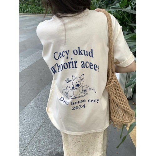 Nuziro เสื้อยืด oversize - การ์ตูนน่ารักกวางพิมพ์เสื้อยืดแขนสั้นผู้หญิง
