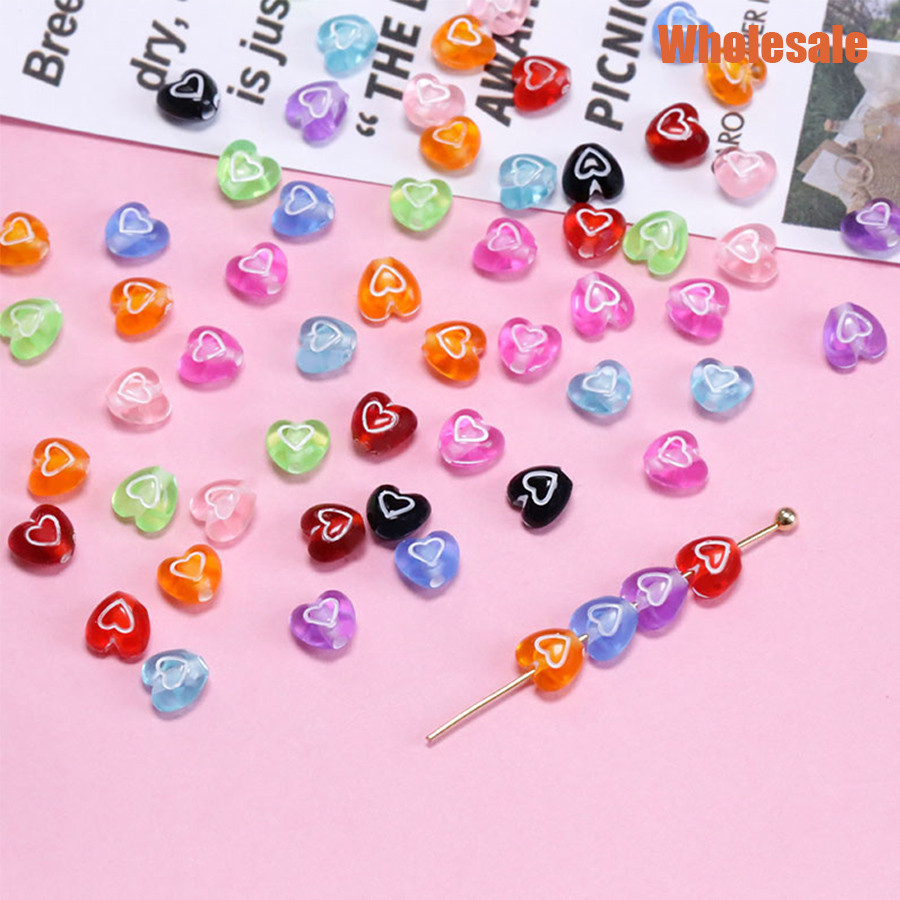 6.5 มม.100 ชิ ้ นอะคริลิคหัวใจรูปแบบแบนรอบ Spacer หลวมลูกปัด DIY พวงกุญแจต ่ างหูสร ้ อยข ้ อมือวัสดุเครื ่ องประดับทําอุปกรณ ์ เสริม