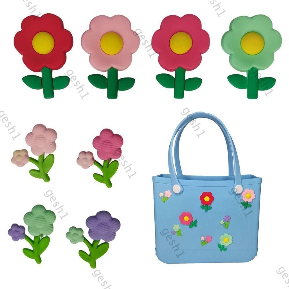 Gesh1 8PCS Charms สําหรับ Bogg กระเป๋า,ผ้าฝ้าย DIY Beach Bag อุปกรณ์เสริม Charms, ยางกระเป๋าชายหาดกระเป๋าถือดอกไม้ Beach Totes ตกแต่งสําหรับ Bogg กระเป๋า/กระเป๋าชายหาด