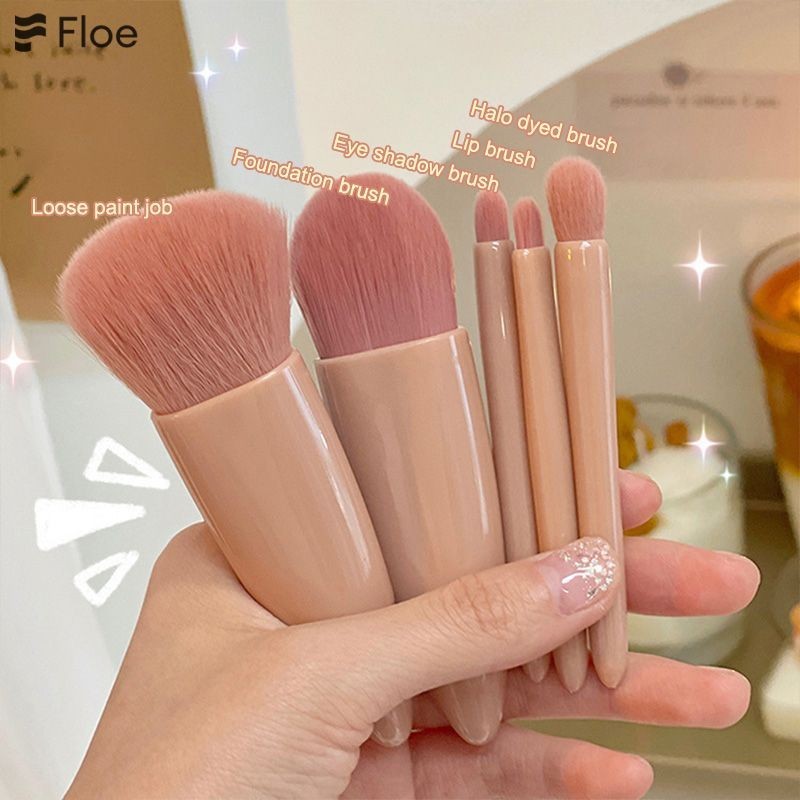 เซตแปรงแต่งหน้า 5 ชิ้น  ปัดแก้ม ทาตา​ เกลี่ย​รองพื้น ขนแปรงนุ่ม พกพาง่าย พร้อมตลับกระจก