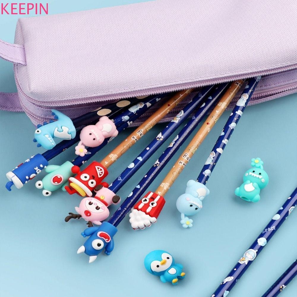 Keepin 5/6pcs ดินสอป ้ องกัน , ดินสอ Protector เครื ่ องเขียน Grip ดินสอ Extender, Kawaii สัตว ์ พืชไดโนเสาร ์ ซิลิโคนปากกาดินสอหมวกโรงเรียน