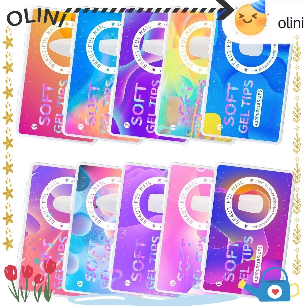 Olini 420 ชิ้น Press-On Square อุปกรณ์ตกแต่งเล็บเล็บปลอม