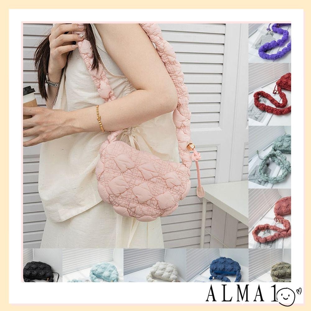Alma Messenger Bag, Bubbles Pleated Quilted Shoulder Bag, Simple Solid Color Cloud Shopping Bag Women Girls