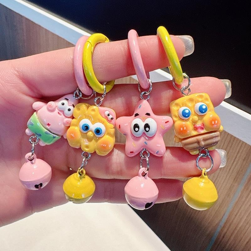 Spongebob SquarePants Big Star พวงกุญแจ Bell การ ์ ตูนเรซิ ่ นจี ้ สาวกระเป ๋ านักเรียนอุปกรณ ์ เสริมของขวัญของเล ่ น
