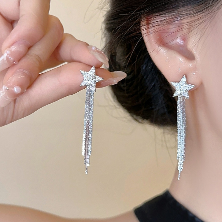 Sweet Cool Girls S925 ต ่ างหูเงินห ้ อยพู ่ Star Ear Studs เครื ่ องประดับ