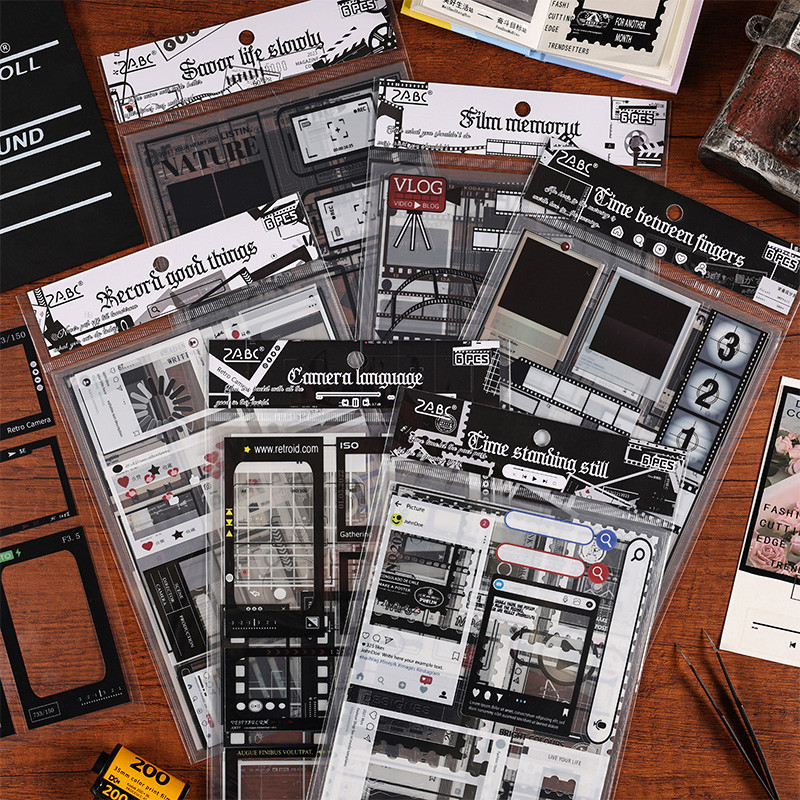 6 แผ่น Retro กรอบรูป Series สติกเกอร์นักเรียนสมุดภาพ Deco DIY วัสดุโปร่งใสกันน้ํา PET Border สติกเกอร์