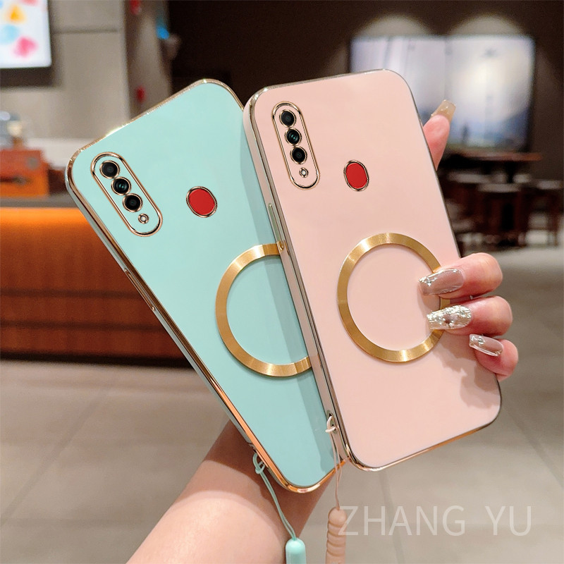 สําหรับ OPPO A8 A31 2020 เคสโทรศัพท ์ TPU ใหม ่ แหวนดูดแม ่ เหล ็ กบางเฉียบ electroplated แขวนเชือก shock-ดูดซับ softcase