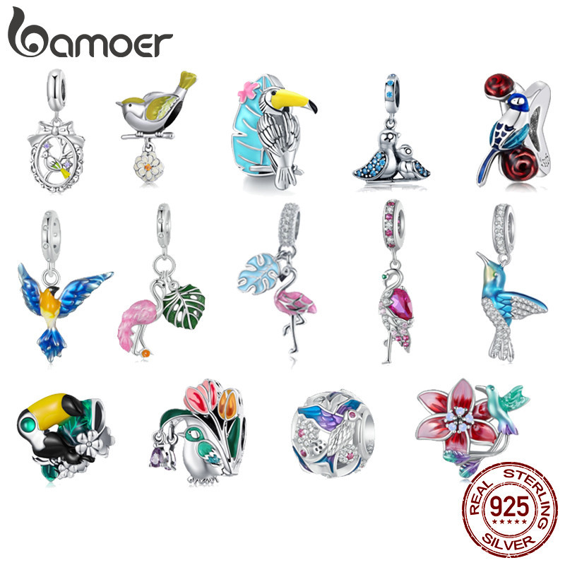 Bamoer 925 เงินสเตอร์ลิง Charms สีสัน Garden Bird Series ลูกปัด DIY จี้