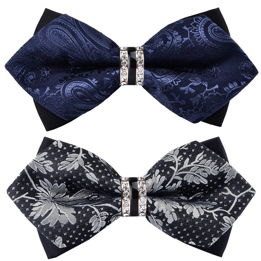 ผู้ชายแหลมผูกโบว์ฝังคริสตัลเพชรผูกโบว์สีดําอินเทรนด์เจ้าบ่าวแต่งงานสีแดง หูกระต่าย ชุดเกาหลีผูกโบว์