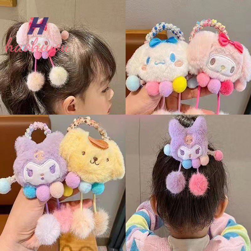 <haohiyou> เด็กน่ารักตุ๊กตายางรัดผมยืดหยุ่นสําหรับสาวการ์ตูน Sanrio ผมผูก Scrunchies ยางรัด Headwear อุปกรณ์เสริมผม Nice