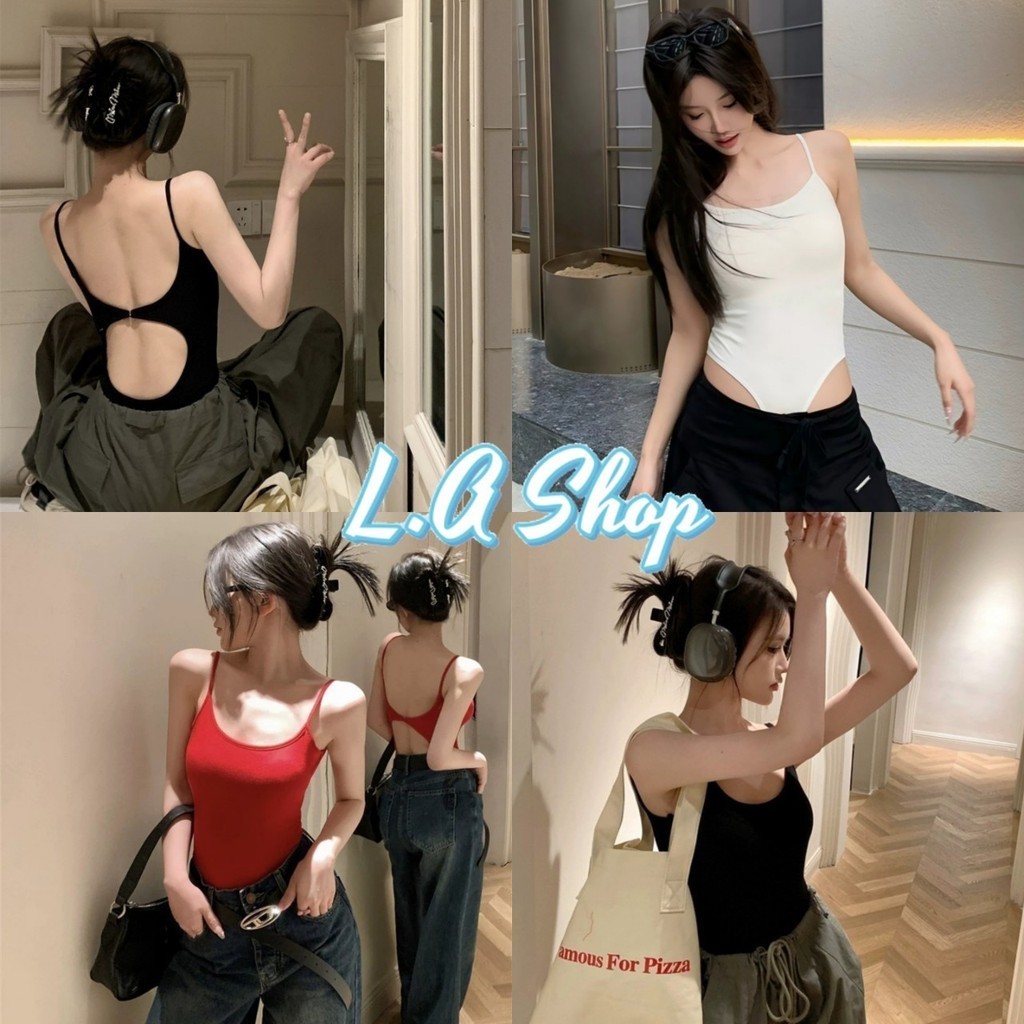 L.A Shop พร้อมส่ง ชุดบอดี้สูท มีฟองน้ำ ทรงรัดรูป ผ้าร่อง สายเดี่ยว เว้าหลังแซ่บๆ "FY2634-1"