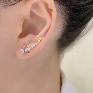 Niche Unique แถวเพชรผีเสื ้ อสีม ่ วงสไตล ์ ใหม ่ ประณีตแฟชั ่ นต ่ างหูบุคลิกภาพระดับไฮเอนด ์
