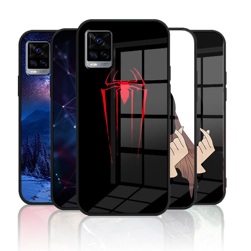 ปลอกแก ้ ว VIVO V20 V20pro v2021 v2040 v2025 เคสกระจกนิรภัยปกหลังแข ็ งขอบซิลิคอนอ ่ อน