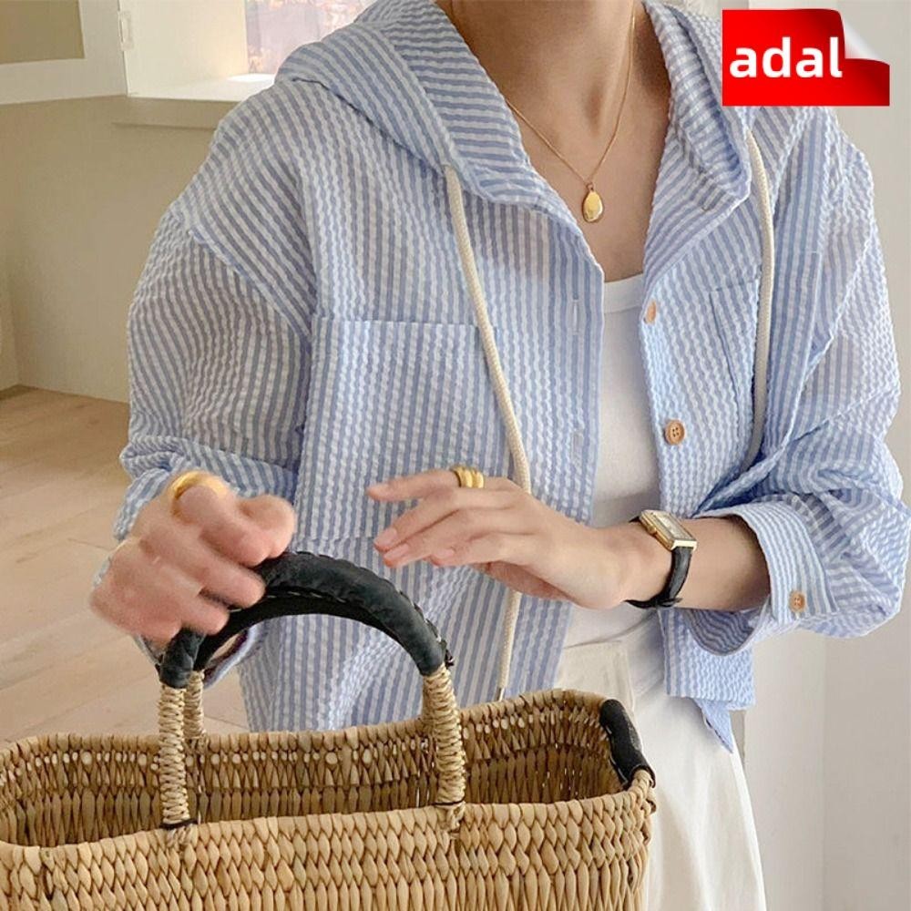 Adal ฤดูร ้ อนใหม ่ หน ้ าอกเดียวลายแขนยาวเสื ้ อเชิ ้ ตคลุมด ้ วยผ ้ าผู ้ หญิงด ้ านบน