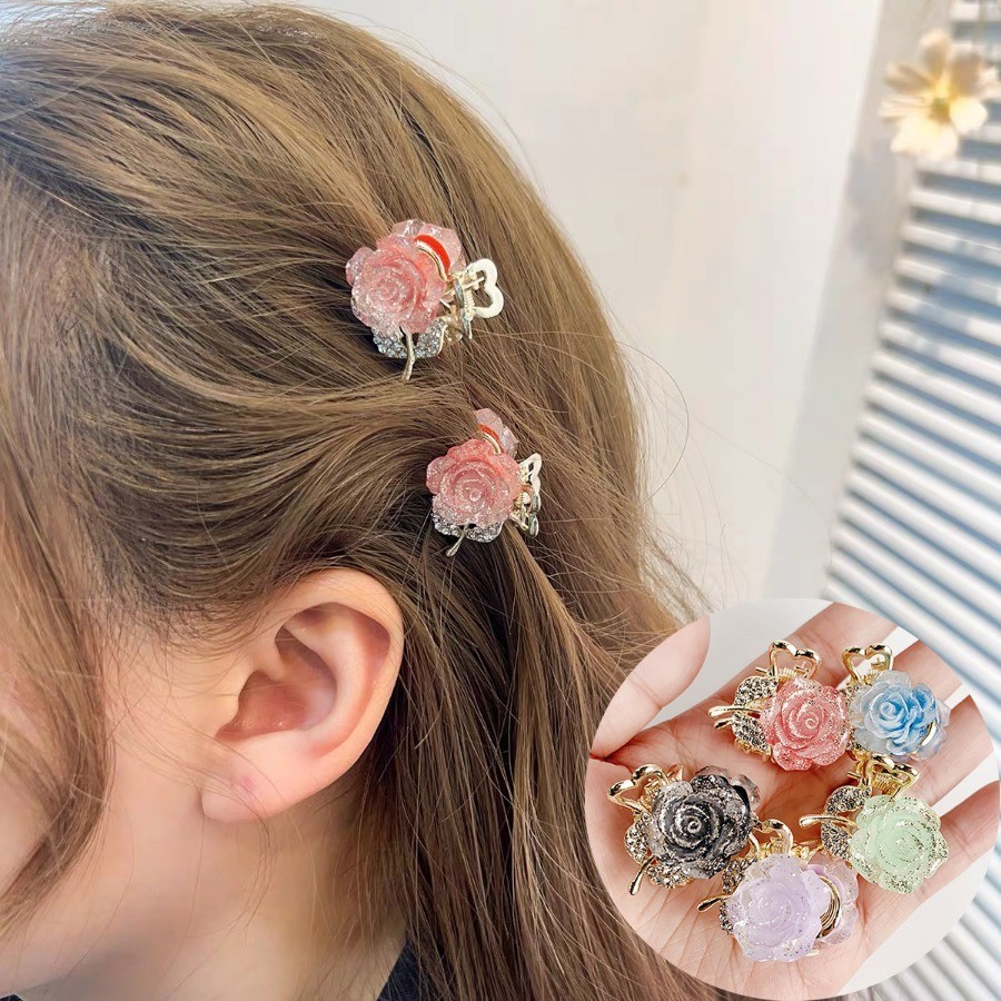 เลื่อมโลหะผสมดอกไม้กิ๊บคริสตัลเพชรกุหลาบกิ๊บผมขนาดเล็กกรงเล็บผู้หญิงอเนกประสงค์อุปกรณ์ผม