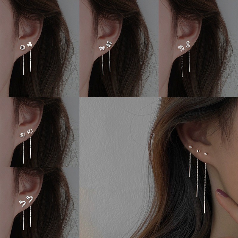 925 เงินที่เรียบง่ายหูสายอารมณ์หัวใจรักต่างหูผู้หญิง อิน