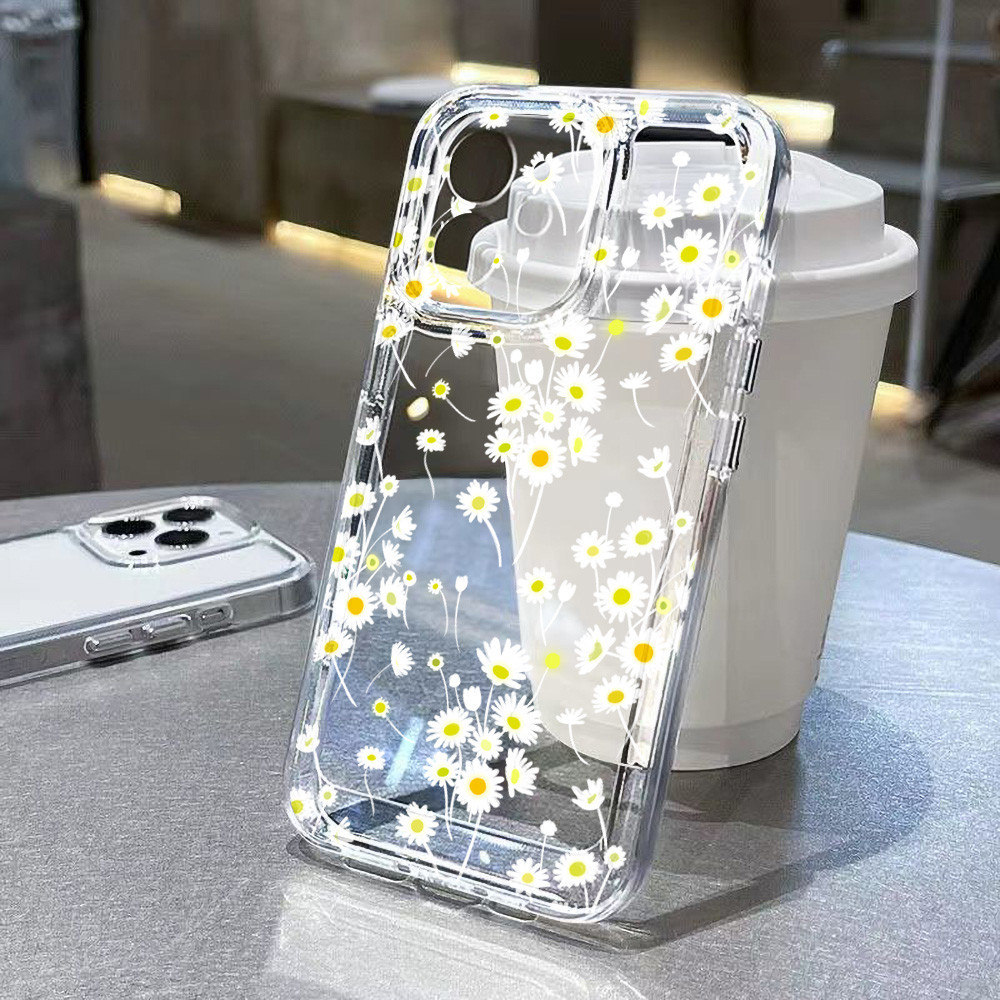 เคสใสสำหรับ For iPhone 11 12 13 14 15 Pro Max 7 8 Plus XR XS Max X SE SE3 ลายดอกไม้ กันกระแทก เคสโทรศัพท์ซิลิโคนอ่อนนุ่ม