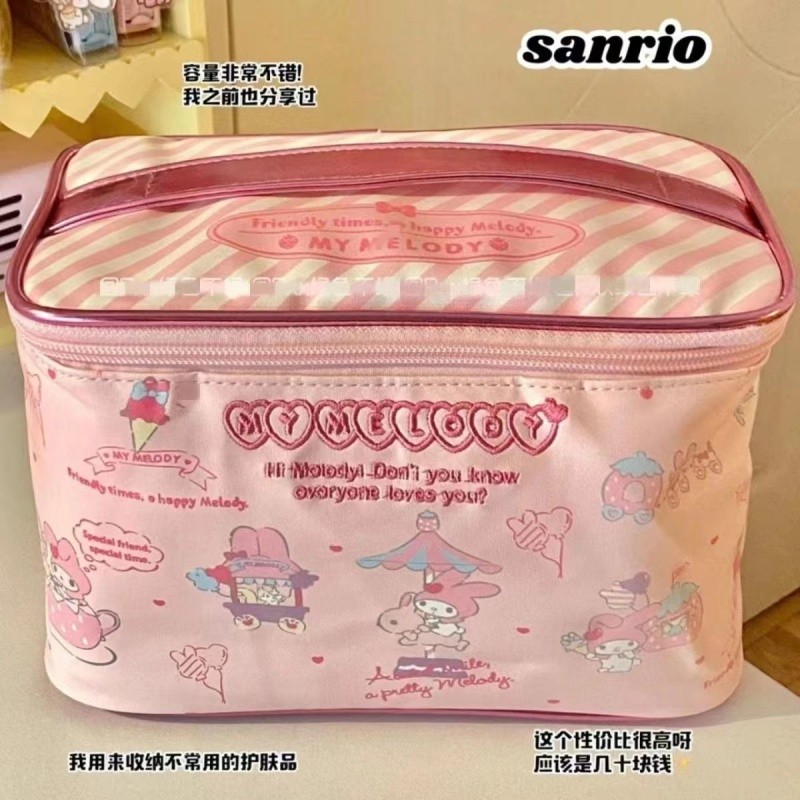 [Haroro] กระเป๋าเครื่องสําอาง Mymelody Sanrio กระเป๋าสะพายสีชมพูแบบพกพา No. plus-Sized Playground Make-up Bag เครื่องสําอาง Top Handled Travel Portable Large Pink Bag ของขวัญวันเกิด Wash Bag