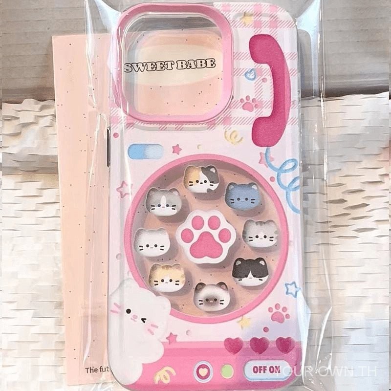 สายโทรศัพท ์ แมวสีชมพู iPhone15 เคสโทรศัพท ์ iPhone 11/12/13promax Soft Case 78plus Niche XS JVAI