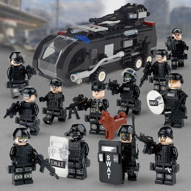 ใช ้ งานร ่ วมกับ Lego SWAT ทหารสีแดงกองทัพทหารเยอรมัน Minifigure ตุ ๊ กตาประกอบปริศนาอนุภาคขนาดเล ็ ก Buil