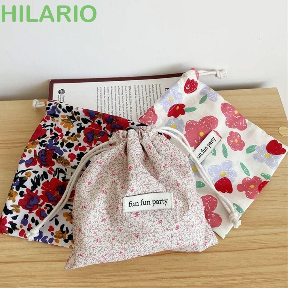 Hilario Floral Drawstring Bag, กระเป๋าแต่งหน้าย้อนยุคสีสันสดใส, Casual Ins Style Mini Cosmetic Bag Storage Pouch Women