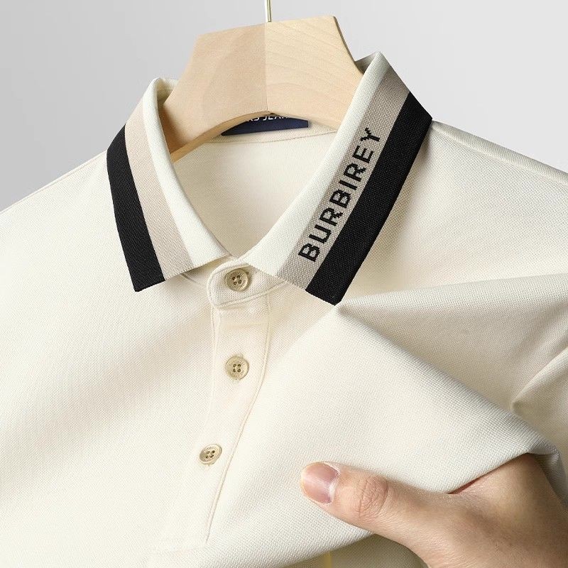 แสงหรูหราระดับไฮเอนด์ผู้ชายปกด้านบน Ribbed เสื้อโปโลแขนสั้นแฟชั่นสบายๆผู้ชายฤดูร้อนบางสไตล์ Breathable Lapel Paul เสื้อ [คลังสินค้าพร้อม]