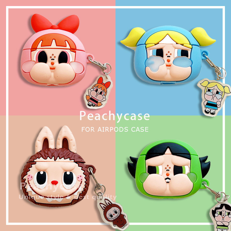 การ์ตูน Crybaby Power Girl Monsters Labubu ซิลิโคนไร้สายบลูทูธหูฟังป้องกันกรณีใช้งานร่วมกับ Airpods 1 2 3 Pro Pro2 airpods3 พร้อมจี้ชุดหูฟังปลอก