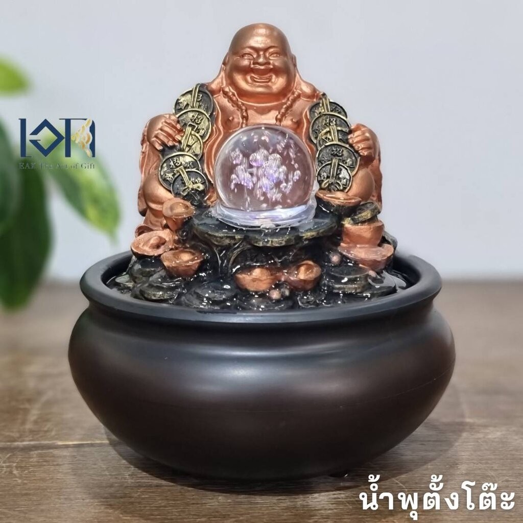 น้ำพุตั้งโต๊ะ รุ่นสังกัจจายน์นั่งM1606 น้ำล้นเสริมฮวงจุ้ยตั้งโต๊ะทำงานตกแต่งบ้าน