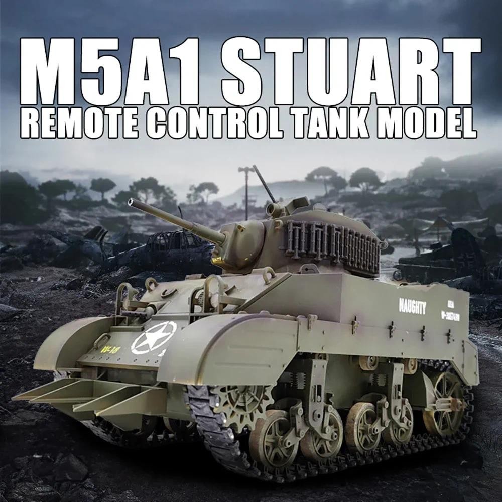 1/16 RC ถัง US M5A1 Stuart Light Tank รุ่น 2.4G ทหารรีโมทคอนโทรลรถ Crawler ถังเสียงและแสงของเล่นเด็ก
