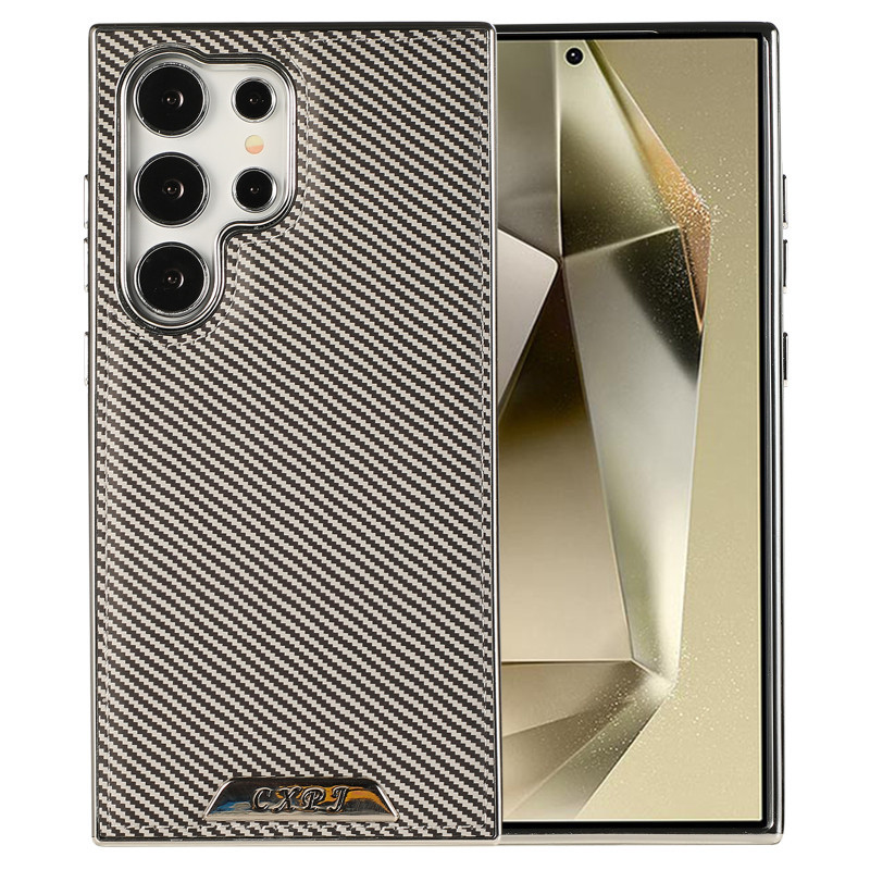 SAMSUNG หรูหราชุบคาร์บอนไฟเบอร์รูปแบบแม่เหล็กหนังเคสโทรศัพท์สําหรับ ซัมซุง ส24 ส23 ส22อัลตร้าพลัสไร้สายชาร์จกันกระแทกวางป้องกันปกหลัง