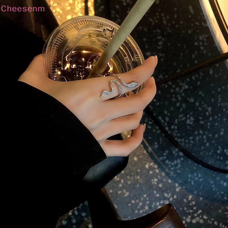Cheesenm Vintage Punk งูรูปร่างแหวน Gothic Rhinestones เปิดปรับแหวนสัตว์สําหรับผู้ชายผู้หญิงแฟชั่นคริสตัลงานแต่งงานเครื่องประดับ TH