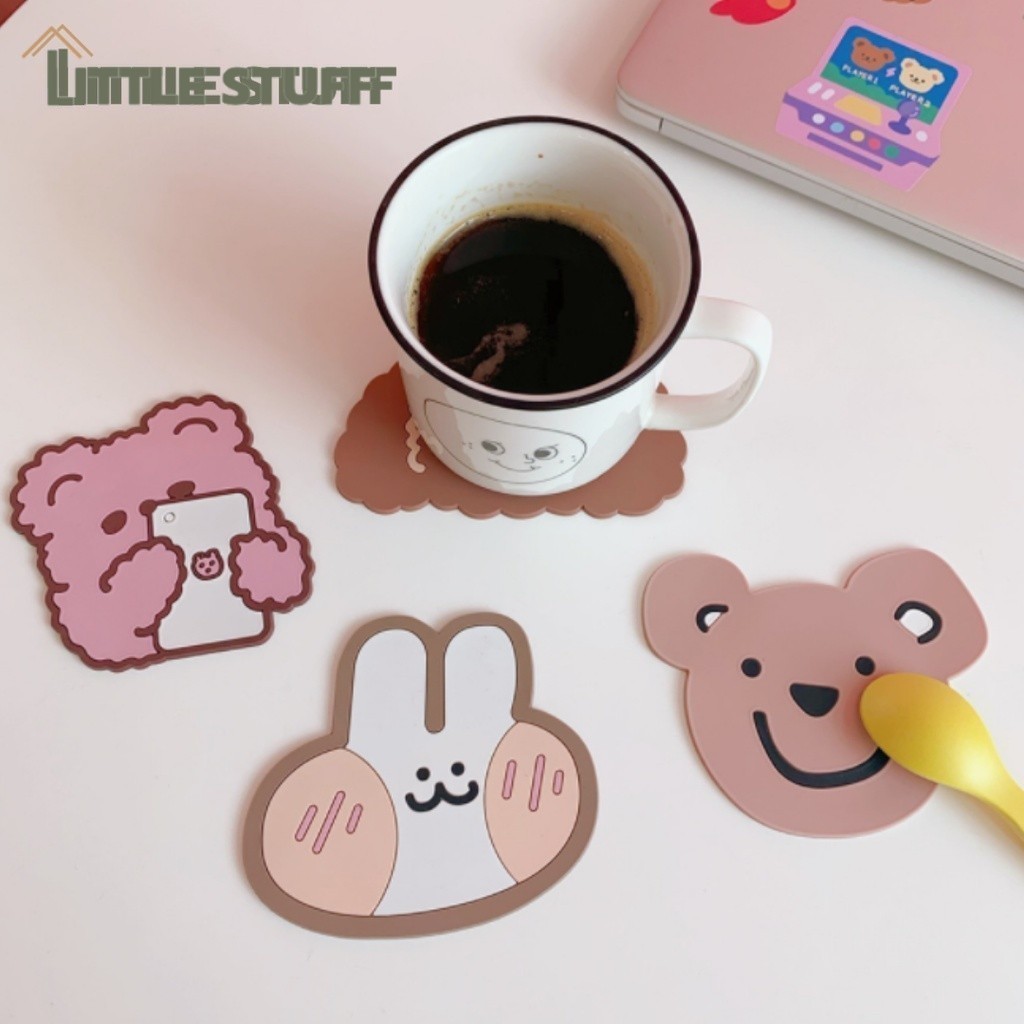 พร้อมส่ง แผ่นรองแก้ว จานรองแก้ว กันลื่น ลายการ์ตูนน่ารัก แผ่นรองแก้วซิลิโคน