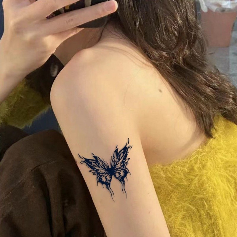 รอยสักลายผีเสื้อขนนกคู่สาวเซ็กซี่เอวพืชสักสติกเกอร์รอยสักกันน้ํายาวนาน15วันสักปลอมชั่วคราว - รูปที่ 6