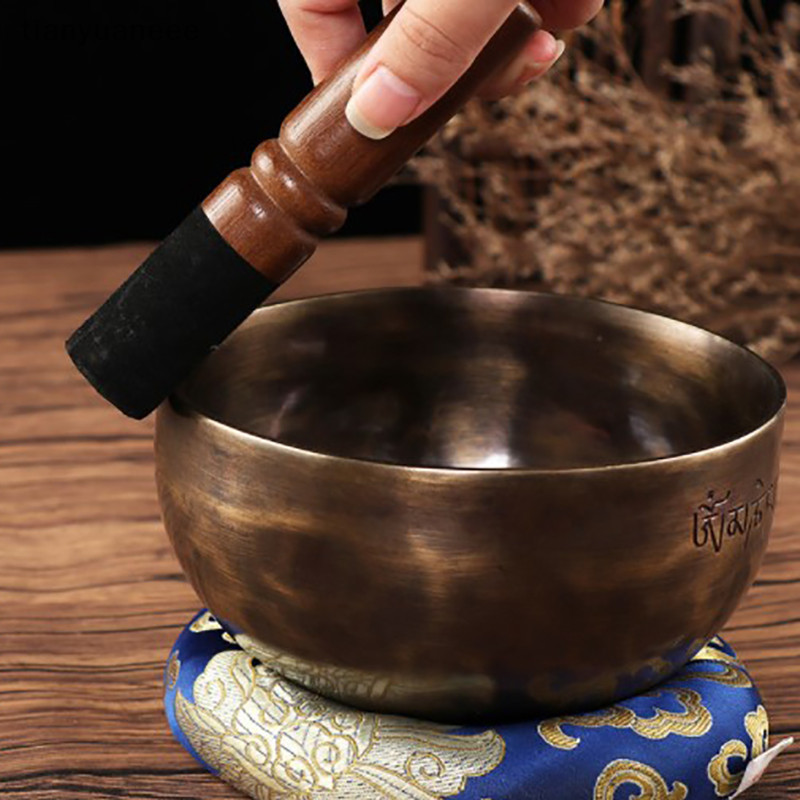 Tianyuaneee 12/12.5/13 ซม. ชามร้องเพลงทิเบตหนัง Stick พุทธชามร้องเพลง Mallet Well