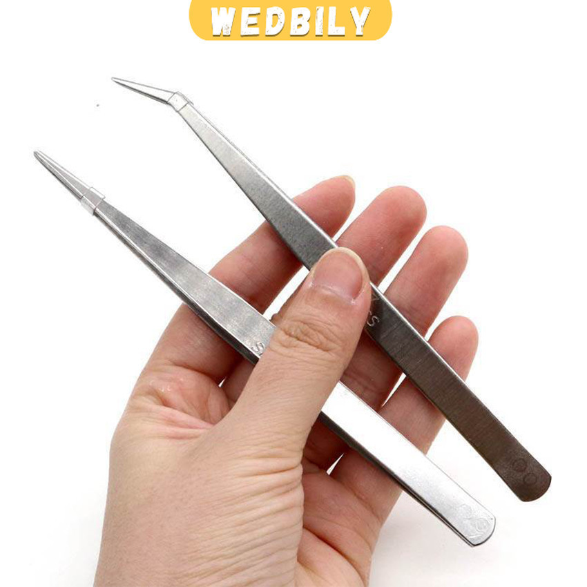 คีบหนีบสแตนเลส คีมหนีบอเนกประสงค์ มี 2 แบบ ปากคีบงอ ปากคีบแหลม  Stainless steel tweezers